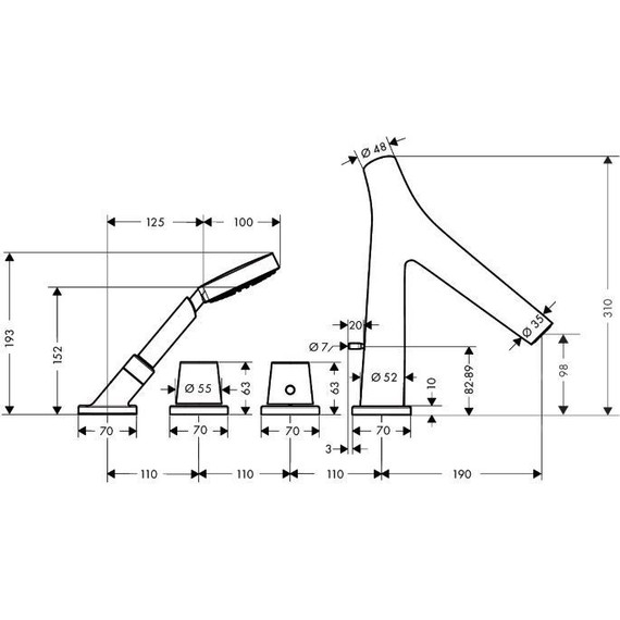 Смеситель для ванны с термостатом Axor Starck Organic 12425000 - фото 2