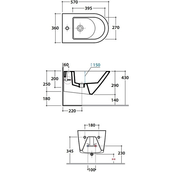 Биде подвесное Globo Forty3 FOS09.BI*1, глубина 570 мм - фото 8