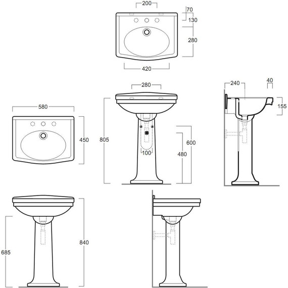 Раковина с пьедесталом Simas Londra 60 см LO914bi*3 - фото 5