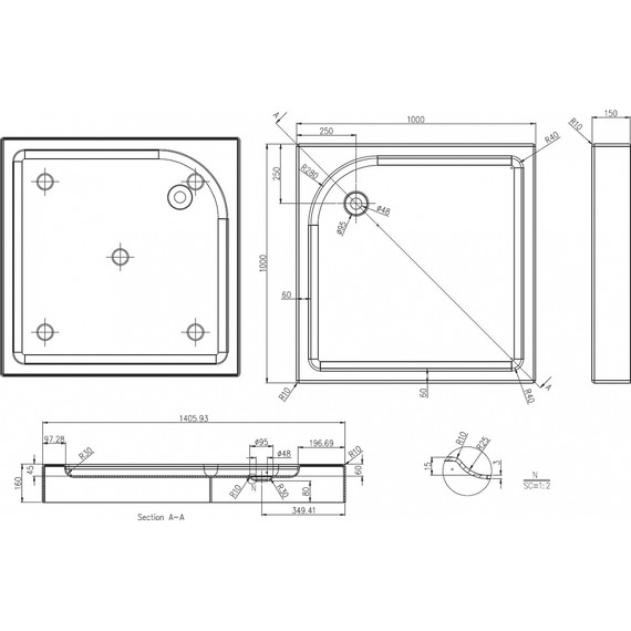 Акриловый поддон Azario 100х100 см P110R/L - фото 2