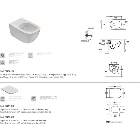 Унитаз подвесной безободковый Globo Genesis GNS02.BI - фото 3