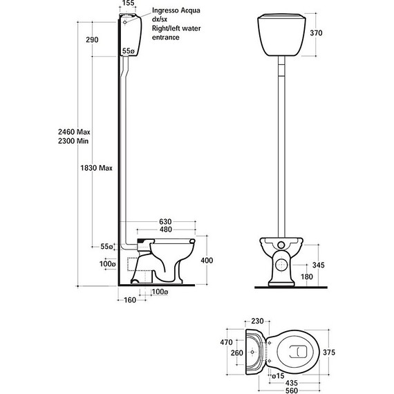 Унитаз-компакт слив вертикальный Globo Paestum PA001.BI (высокий бачок) - фото 5