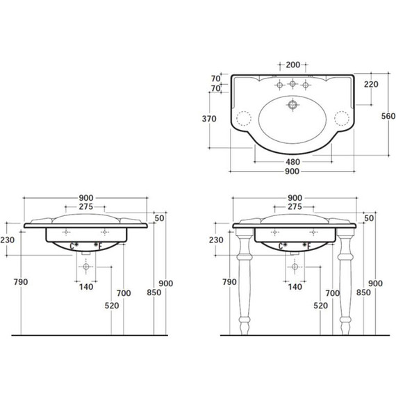 Раковина на ножках Globo Paestum 90 см PA056.BI*1 - фото, картинка 3 Раковина на ножках Globo Paestum 90 см PA056.BI*1 - фото 3