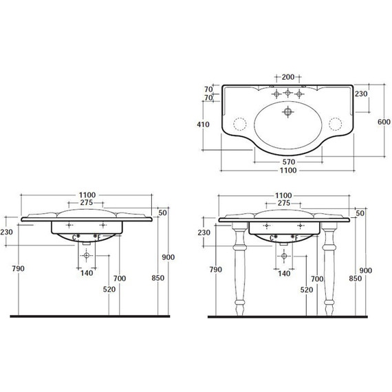 Раковина на ножках Globo Paestum 110 см PA022.BI*1 - фото, картинка 3 Раковина на ножках Globo Paestum 110 см PA022.BI*1 - фото 3