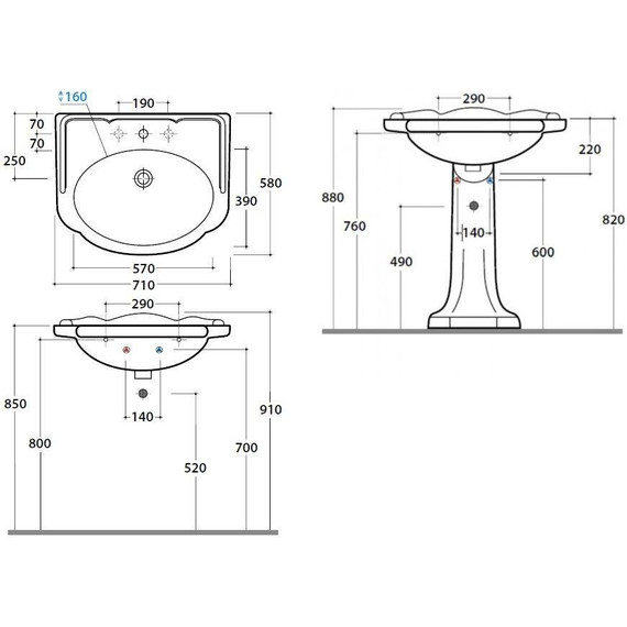 Раковина с пьедесталом Globo Paestum 70 см PA006.BI*1 - фото, картинка 4 Раковина с пьедесталом Globo Paestum 70 см PA006.BI*1 - фото 4