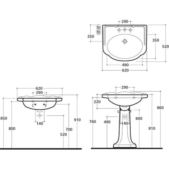 Раковина с пьедесталом Globo Paestum 60 см PA057.BI*1 - фото, картинка 4 Раковина с пьедесталом Globo Paestum 60 см PA057.BI*1 - фото 4