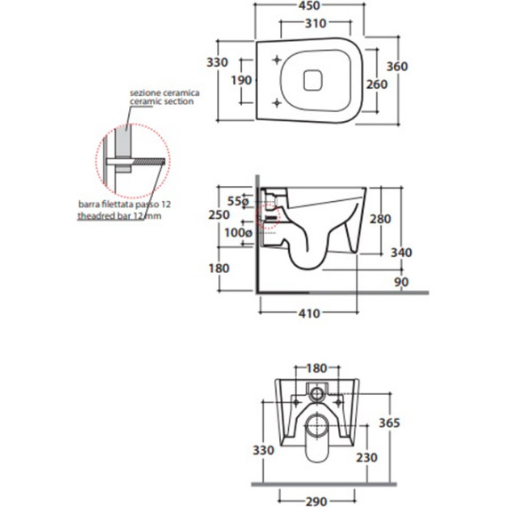 Унитаз подвесной безободковый Globo Stone 45х36 см STS07.BI - фото 5