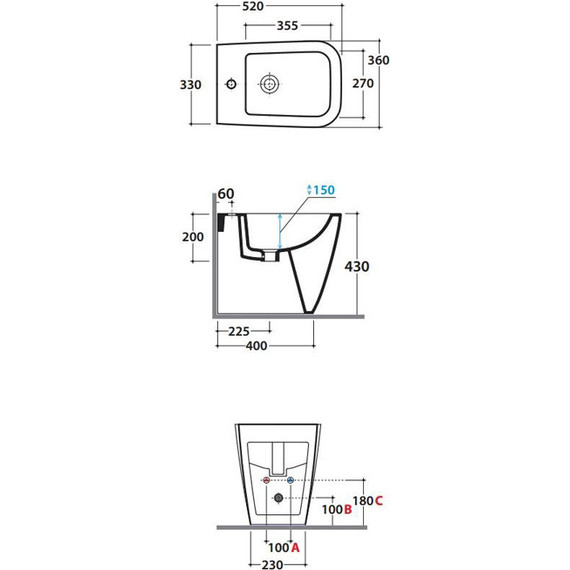 Биде напольное Globo Stone 52х36 ST010.BI*1 - фото 5