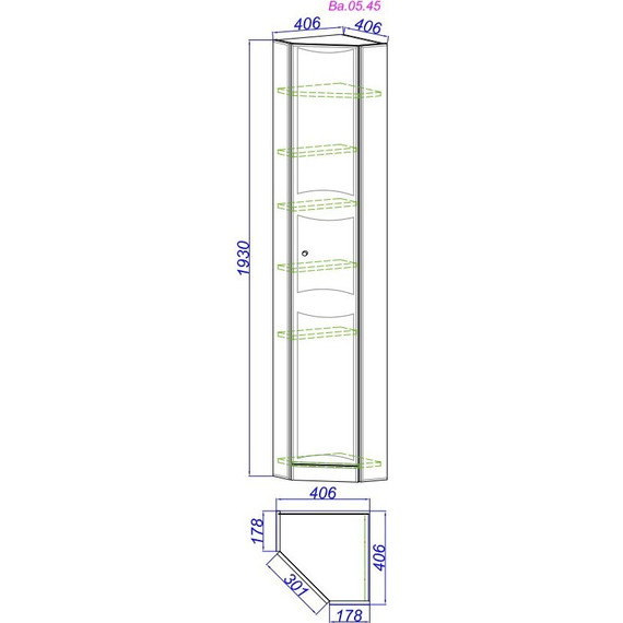 Пенал напольный угловой Aqwella Барселона 45 см Ва.05.45, универсальный - фото, картинка 2 Пенал напольный угловой Aqwella Барселона 45 см Ва.05.45, универсальный - фото 2