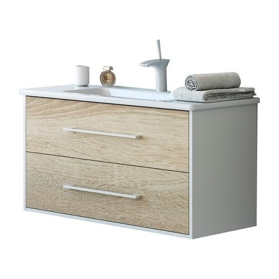 Тумба подвесная с раковиной Aqwella Miami 100 см Mai.01.10, белый/беленый дуб - фото 