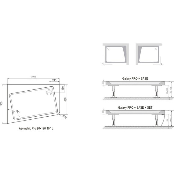 Панель с креплением Ravak Asymetric Pro Set 10° 120х90 см XA95G70101P R - фото 2