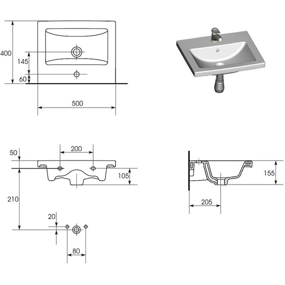 Раковина врезная на столешницу Cersanit Como 50 см UM-COM50/1 - фото, картинка 6 Раковина врезная на столешницу Cersanit Como 50 см UM-COM50/1 - фото 6