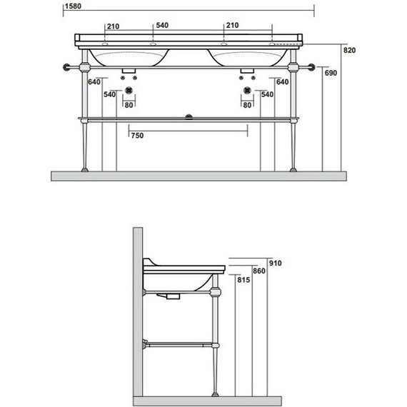 Раковина с консолью двойная Kerasan Waldorf 150 см 4143K1bi/cr*1 - фото, картинка 8 Раковина с консолью двойная Kerasan Waldorf 150 см 4143K1bi/cr*1 - фото 8