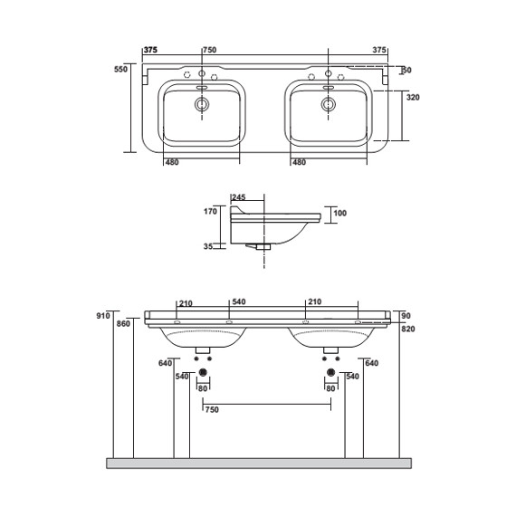 Раковина подвесная Kerasan Waldorf 150 см 4143K1bi/cr*1 - фото 3