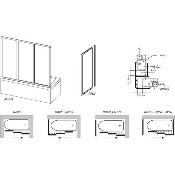 Шторка для ванны Ravak Supernova AVDP3 160 см 40VS0U02Z1 сатин/прозрачное - фото, картинка 3 Шторка для ванны Ravak Supernova AVDP3 160 см 40VS0U02Z1 сатин/прозрачное - фото 3