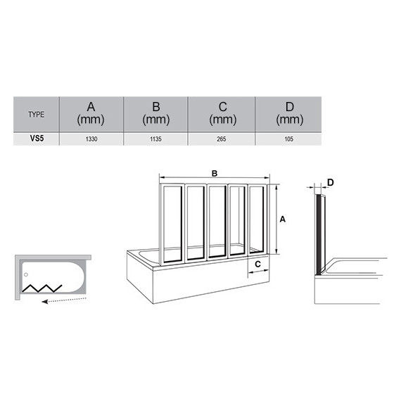 Шторка для ванны Ravak Supernova VS5 115 см 794E010041 белый/rain - фото 4