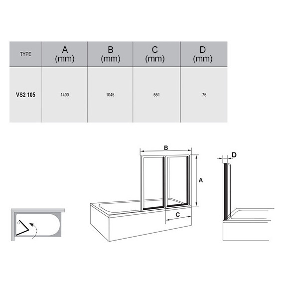 Шторка для ванны Ravak Supernova VS2 105 см 796M010041 белый/rain - фото, картинка 4 Шторка для ванны Ravak Supernova VS2 105 см 796M010041 белый/rain - фото 4
