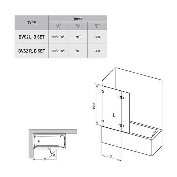 Шторка для ванны Ravak BVS2 100 см 7UPA0A00Z1 R хром/прозрачное - фото, картинка 3 Шторка для ванны Ravak BVS2 100 см 7UPA0A00Z1 R хром/прозрачное - фото 3