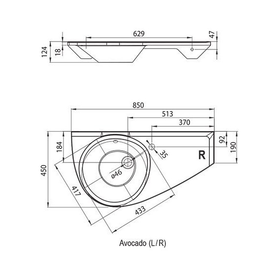 Умывальник Ravak Avocado 85 см XJ1L1100000 L - фото, картинка 6 Умывальник Ravak Avocado 85 см XJ1L1100000 L - фото 6
