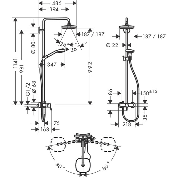 Душевая стойка Hansgrohe Croma Select E Showerpipe 180 2jet 27258400, белый/хром - фото 5