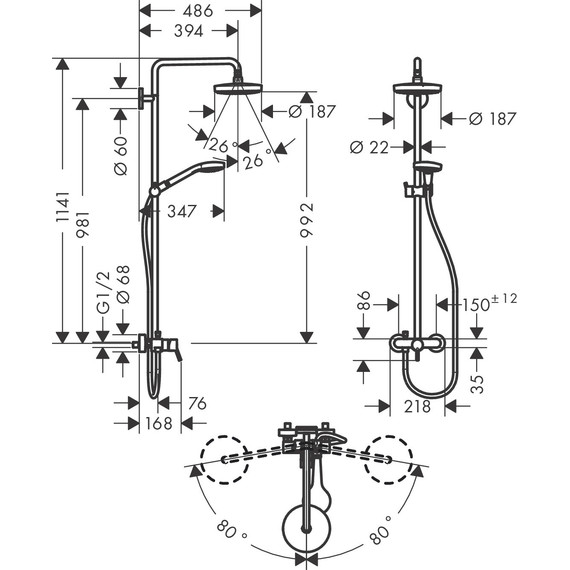 Душевая стойка Hansgrohe Croma Select S Showerpipe 180 2jet 27255400, белый/хром - фото 3