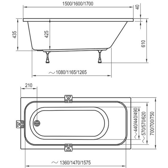 Ванна акриловая Ravak Domino 160x70 см C621000000, Размер - мм: 1600х700 - фото, картинка 7 Ванна акриловая Ravak Domino 160x70 см C621000000, Размер - мм: 1600х700 - фото 7