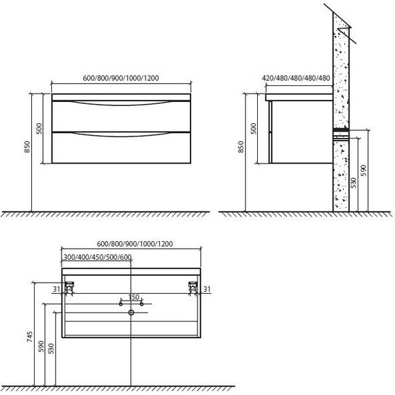 Тумба подвесная с раковиной BelBagno ANCONA-N-600-2C-SO-BL 60 см, белый, Цвет фасада: Bianco Lucido - фото 6