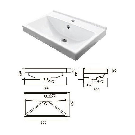 Тумба подвесная с раковиной Стиль Модерн 80/2 см, белый - фото 6