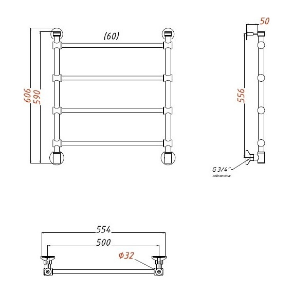 Полотенцесушитель водяной Bronze De Luxe классик П4 500х600 мм, бронза - фото 2