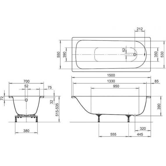 Ванна стальная Kaldewei Eurowa 150x70 см mod. 310-1 119612030001 - фото 7