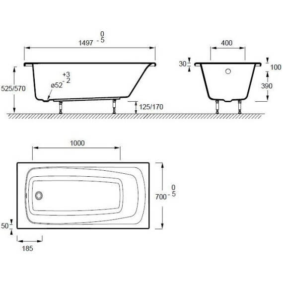 Ванна акриловая Jacob Delafon Patio 150х70 см E6810RU-01, Размер - мм: 1500х700 - фото, картинка 6 Ванна акриловая Jacob Delafon Patio 150х70 см E6810RU-01, Размер - мм: 1500х700 - фото 6