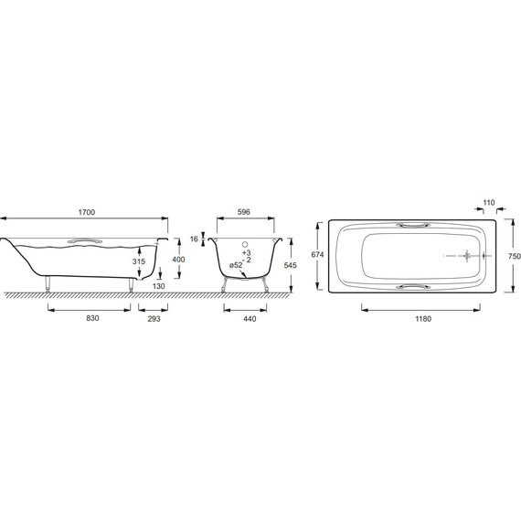 Ванна чугунная Jacob Delafon Diapason 170х75 см E2926-00 - фото 5