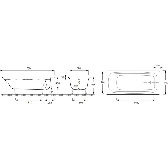 Ванна чугунная Jacob Delafon Diapason 170х75 см E2937-00 (с противоскользящим покрытием) - фото, картинка 4 Ванна чугунная Jacob Delafon Diapason 170х75 см E2937-00 (с противоскользящим покрытием) - фото 4