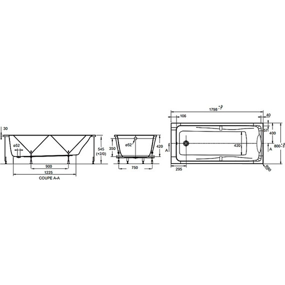 Ванна акриловая Jacob Delafon Odeon Up 180х80 см E6048RU-00, Размер - мм: 1800х800 - фото, картинка 8 Ванна акриловая Jacob Delafon Odeon Up 180х80 см E6048RU-00, Размер - мм: 1800х800 - фото 8