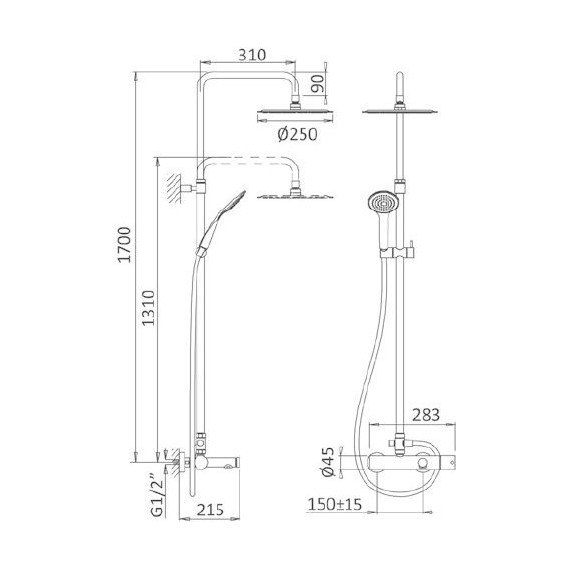 Душевая стойка Cezares Articoli Vari CZR-B-CVD-NOP, черный, Цвет производителя: чёрный - фото 2