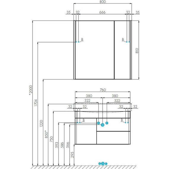 Тумба подвесная с раковиной Акватон Беверли 80 см 1A2355K0BV010, белый - фото 11
