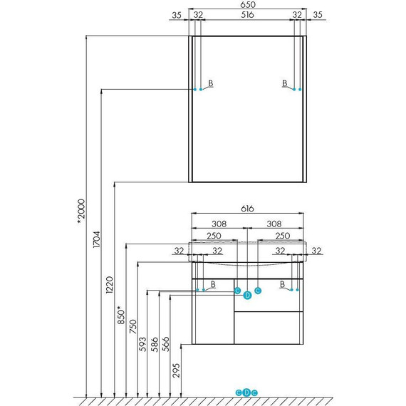 Тумба подвесная с раковиной Акватон Беверли 65 см 1A2353K0BV010, белый - фото 12