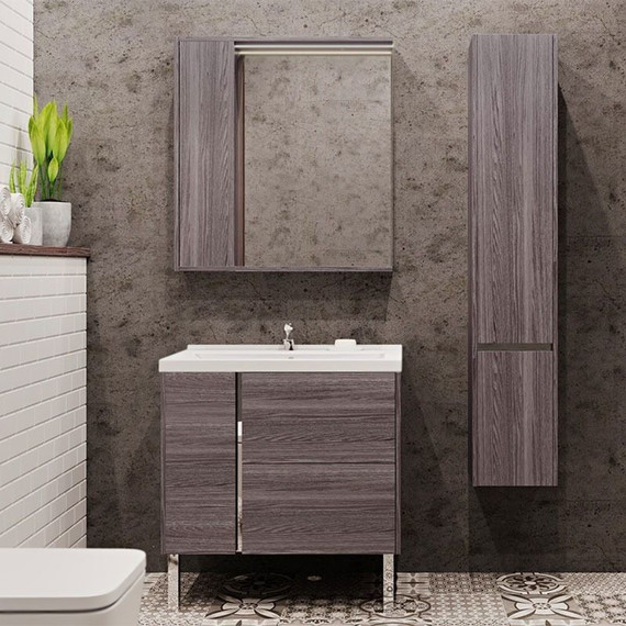 Зеркало-шкаф Акватон Стоун 80 см 1A228302SXC80, грецкий орех - фото 4