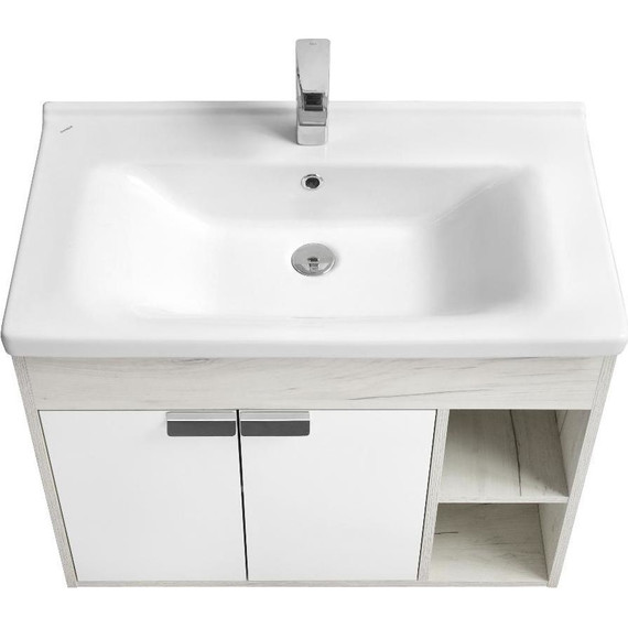 Тумба подвесная с раковиной Акватон Флай 80 см 1A2374K0FAX10, белый/дуб крафт - фото, картинка 4 Тумба подвесная с раковиной Акватон Флай 80 см 1A2374K0FAX10, белый/дуб крафт - фото 4