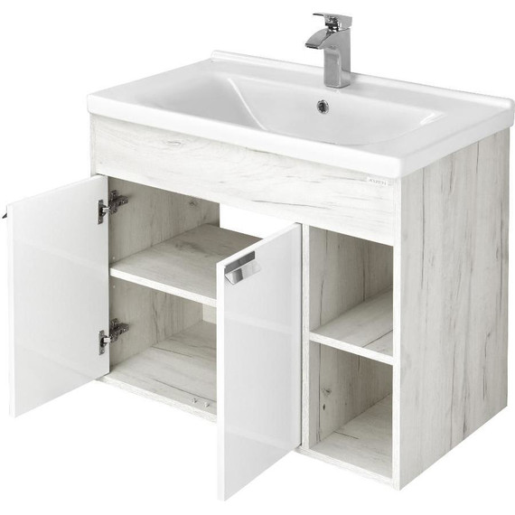 Тумба подвесная с раковиной Акватон Флай 80 см 1A2374K0FAX10, белый/дуб крафт - фото, картинка 5 Тумба подвесная с раковиной Акватон Флай 80 см 1A2374K0FAX10, белый/дуб крафт - фото 5