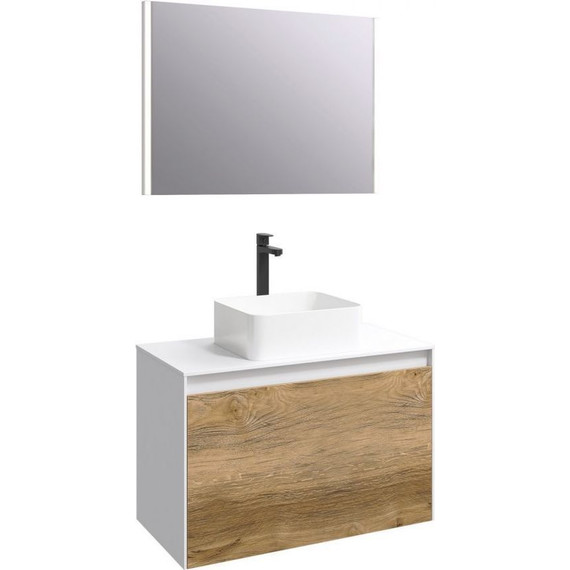 Тумба подвесная со столешницей Aqwella 5 Stars Mobi 80 см MOB0108W/MOB0708DB, белый/дуб балтийский, Цвет фасада: тёмное дерево - фото 5