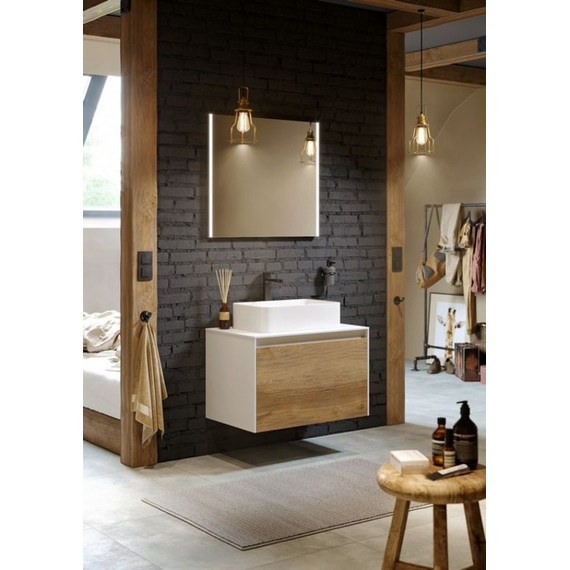 Тумба подвесная со столешницей Aqwella 5 Stars Mobi 80 см MOB0108W/MOB0708DB, белый/дуб балтийский, Цвет фасада: тёмное дерево - фото 6