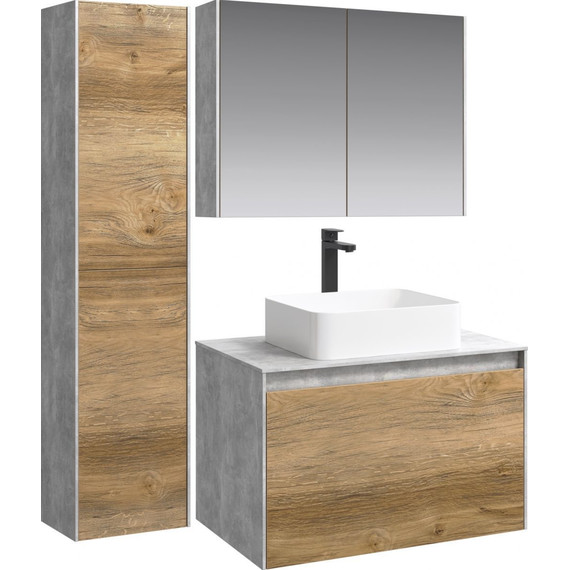 Тумба подвесная со столешницей Aqwella 5 Stars Mobi 80 см MOB0108BS/MOB0708DB, бетон светлый/дуб балтийский - фото 6