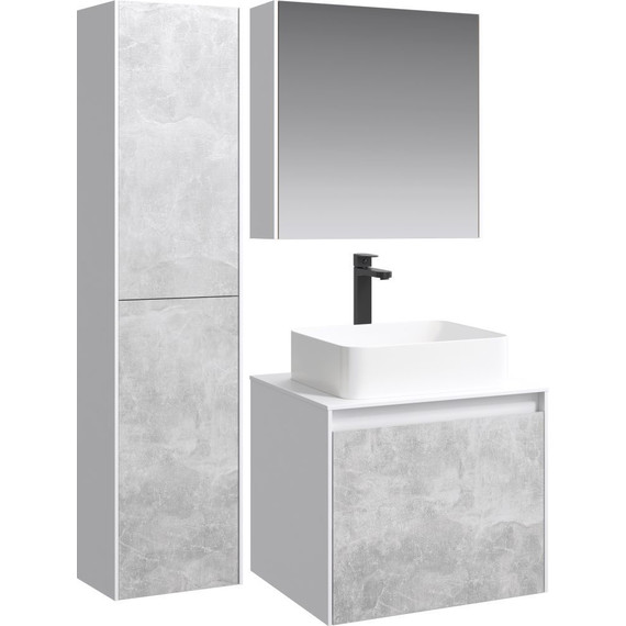 Тумба подвесная со столешницей Aqwella 5 Stars Mobi 60 см MOB0106W/MOB0706BS, белый/бетон светлый - фото 6