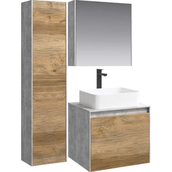 Тумба подвесная со столешницей Aqwella 5 Stars Mobi 60 см MOB0106BS/MOB0706DB, бетон светлый/дуб балтийский - фото, картинка 6 Тумба подвесная со столешницей Aqwella 5 Stars Mobi 60 см MOB0106BS/MOB0706DB, бетон светлый/дуб балтийский - фото 6