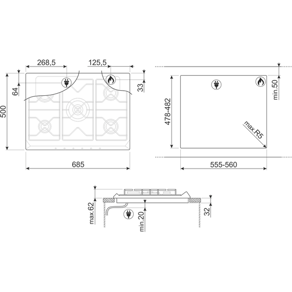 Газовая варочная поверхность Smeg Classica SE70SGH-5 - фото 3