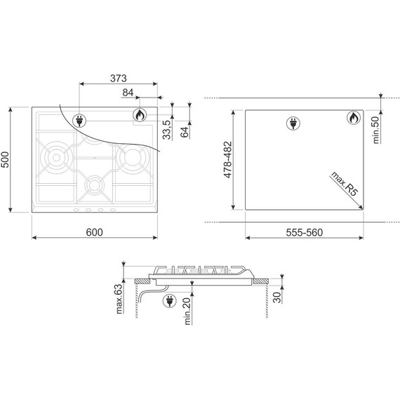 Газовая варочная поверхность Smeg Cortina SR764AO - фото 3