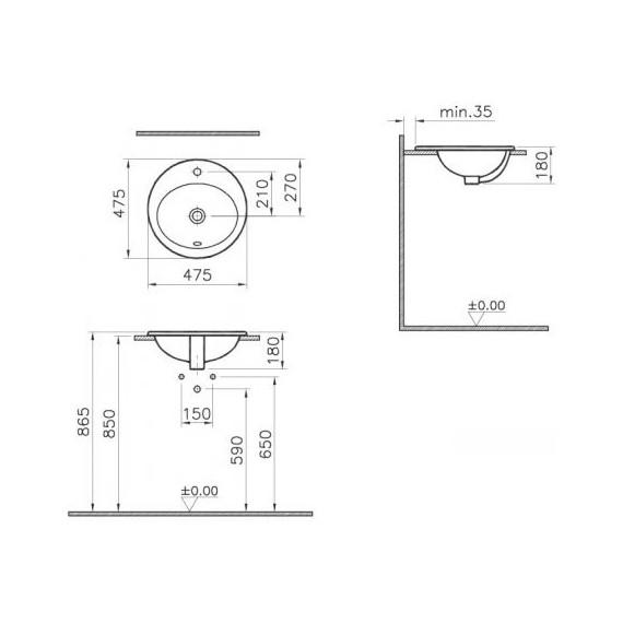 Раковина врезная на столешницу Vitra S20 48 см 5467B003-0001 - фото 4