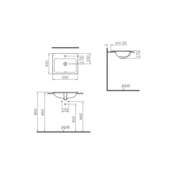 Раковина врезная на столешницу Vitra S20 55 см 5465B003-0001 - фото, картинка 3 Раковина врезная на столешницу Vitra S20 55 см 5465B003-0001 - фото 3