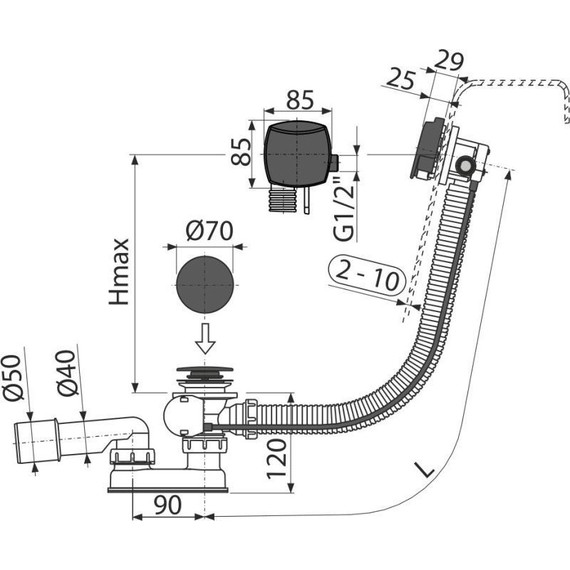 Сифон для ванны AlcaPlast A564BLACK-80, металл, черный - фото, картинка 2 Сифон для ванны AlcaPlast A564BLACK-80, металл, черный - фото 2